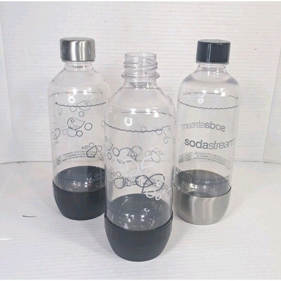 Lot of 3 SodaStream Replacement Bottles 1L Plastic Carbonating w/ 2 Caps Soda - Picture 1 of 4